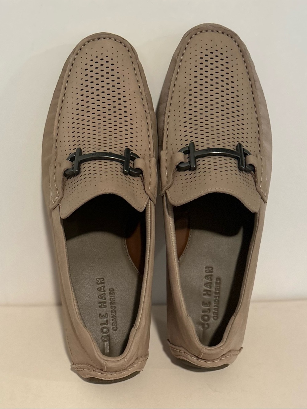 Cole Haan Men’s Taupe Perforated Leather Bit Loafers